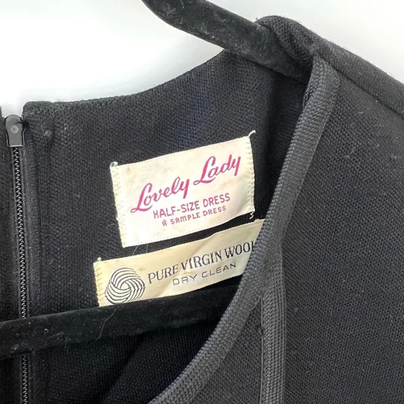 Vintage 1960s Black Wool Dress Mod Military Style Union Made in Canada approx 18 - Picture 10 of 14